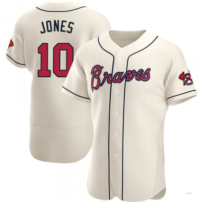 Atlanta Braves #10 Chipper Jones Cream Alternate Jersey Stitches Baseball Jerseys - Main View