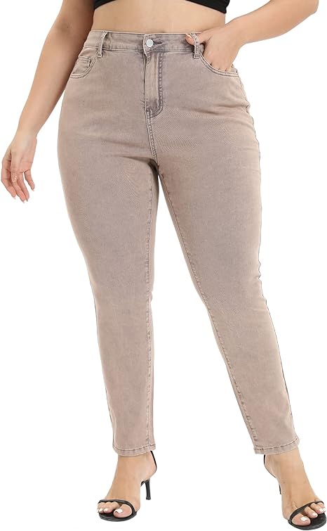 Womens Plus Size Skinny Tapered Pants Comfy Stretch High Waist Ankle Jean - Main View
