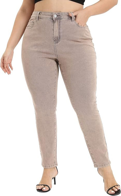 Womens Plus Size Skinny Tapered Pants Comfy Stretch High Waist Ankle Jean - Main View