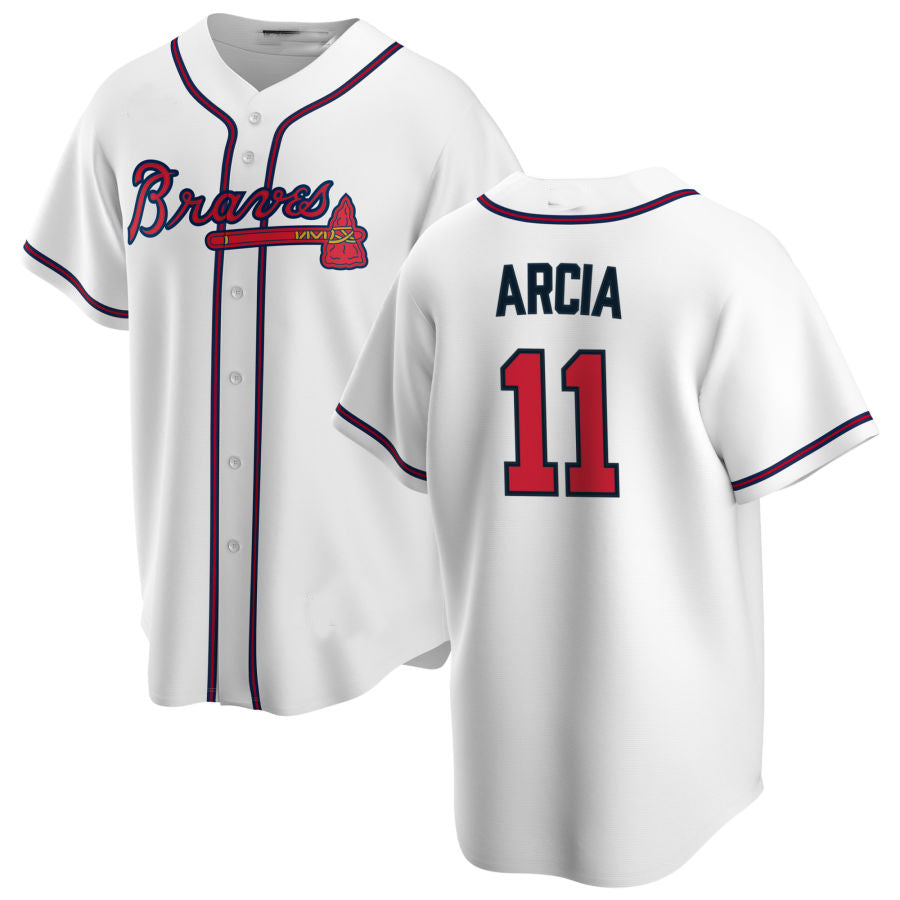 Atlanta Braves #11 Orlando Arcia White Alternate Authentic Player Jersey Stitches Baseball Jerseys - Main View