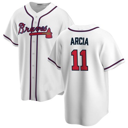Atlanta Braves #11 Orlando Arcia White Alternate Authentic Player Jersey Stitches Baseball Jerseys - Main View
