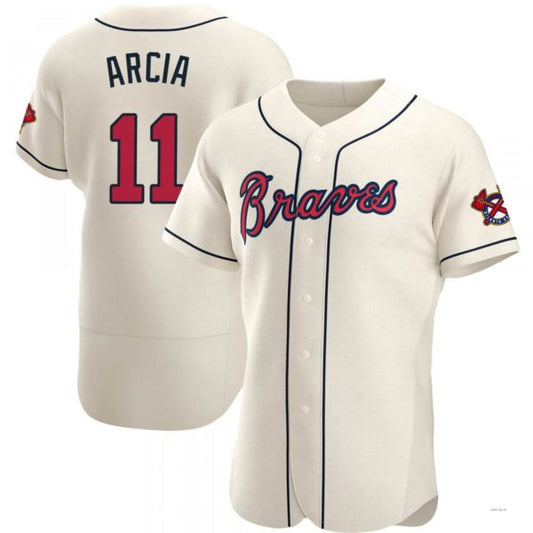 Atlanta Braves #11 Orlando Arcia Cream Alternate Jersey Stitches Baseball Jerseys - Main View