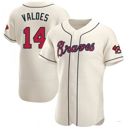Atlanta Braves #14 Javier Valdes Cream Alternate Jersey Stitches Baseball Jerseys - Main View