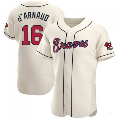 Atlanta Braves #16 Travis d¡¯Arnaud Cream Alternate Jersey Stitches Baseball Jerseys - Main View