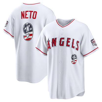 Los Angeles Angels #9 Zach Neto USA 250 Fourth of July Stadium Jersey - White Tailgate Goods - Main View