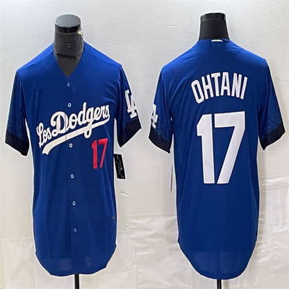 Los Angeles Dodgers #17 Shohei Ohtani Blue Home Authentic Patch Jersey Baseball Jerseys - Main View