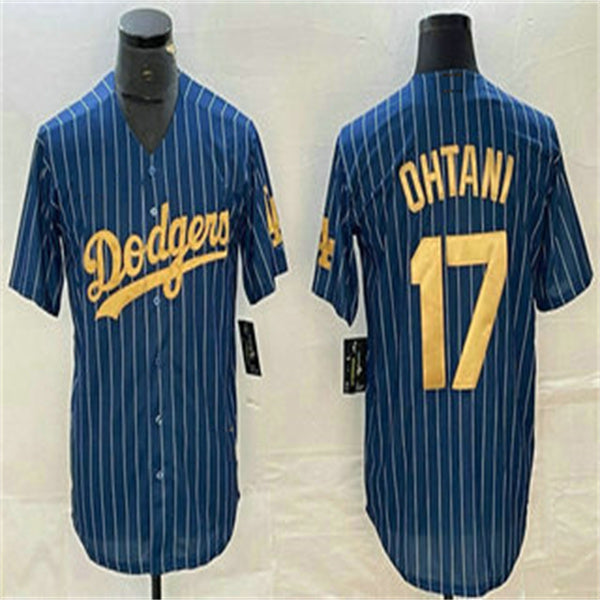 Los Angeles Dodgers #17 Shohei Ohtani Blue Gold Home Authentic Patch Jersey Baseball Jerseys - Main View