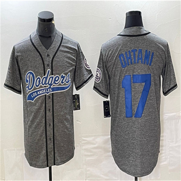 Los Angeles Dodgers #17 Shohei Ohtani Gray Home Authentic Patch Jersey Baseball Jerseys - Main View