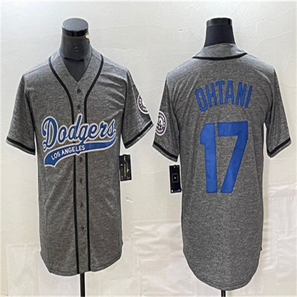 Los Angeles Dodgers #17 Shohei Ohtani Gray Home Authentic Patch Jersey Baseball Jerseys - Main View