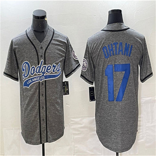 Los Angeles Dodgers #17 Shohei Ohtani Gray Home Authentic Patch Jersey Baseball Jerseys - Main View