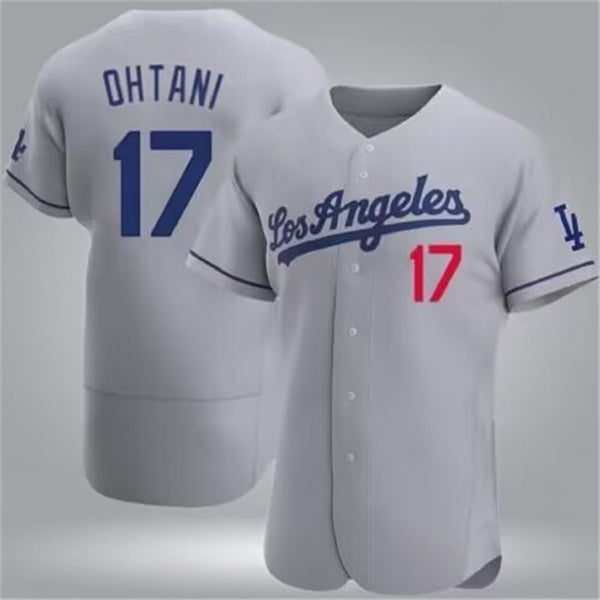 Los Angeles Dodgers #17 Shohei Ohtani Gray Home Authentic Patch Jersey Baseball Jerseys - Main View