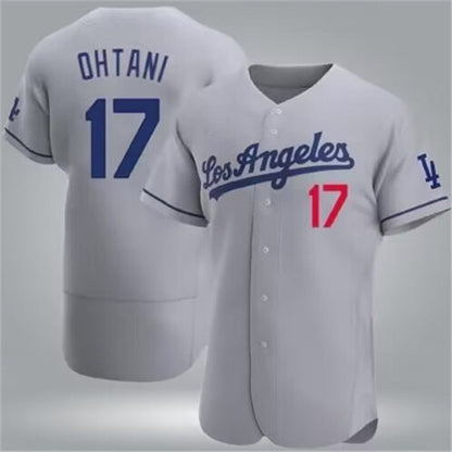 Los Angeles Dodgers #17 Shohei Ohtani Gray Home Authentic Patch Jersey Baseball Jerseys - Main View