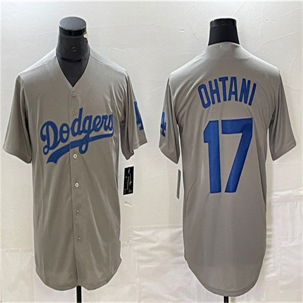 Los Angeles Dodgers #17 Shohei Ohtani Gray Home Authentic Patch Jersey Baseball Jerseys - Main View
