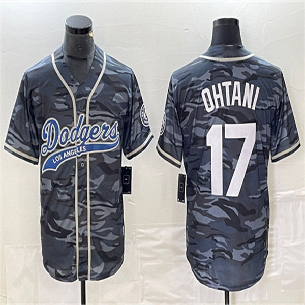 Los Angeles Dodgers #17 Shohei Ohtani Gray Camo Home Authentic Patch Jersey Baseball Jerseys - Main View