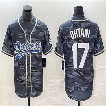 Los Angeles Dodgers #17 Shohei Ohtani Gray Camo Home Authentic Patch Jersey Baseball Jerseys - Main View
