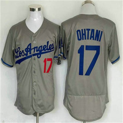 Los Angeles Dodgers #17 Shohei Ohtani Gray Home Authentic Patch Jersey Baseball Jerseys - Main View