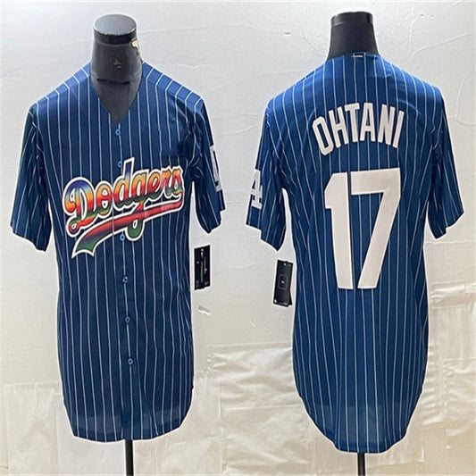 Los Angeles Dodgers #17 Shohei Ohtani Navy Home Authentic Patch Jersey Baseball Jerseys - Main View