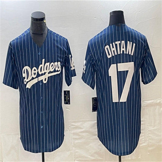 Los Angeles Dodgers #17 Shohei Ohtani Navy Home Authentic Patch Jersey Baseball Jerseys - Main View