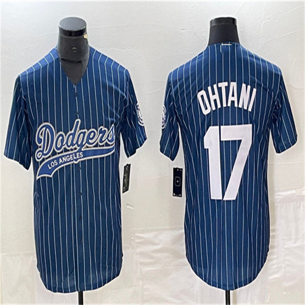 Los Angeles Dodgers #17 Shohei Ohtani Navy Home Authentic Patch Jersey Baseball Jerseys - Main View