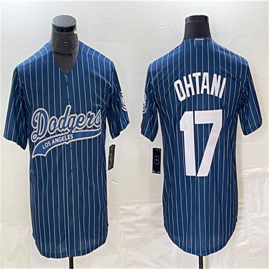 Los Angeles Dodgers #17 Shohei Ohtani Navy Home Authentic Patch Jersey Baseball Jerseys - Main View