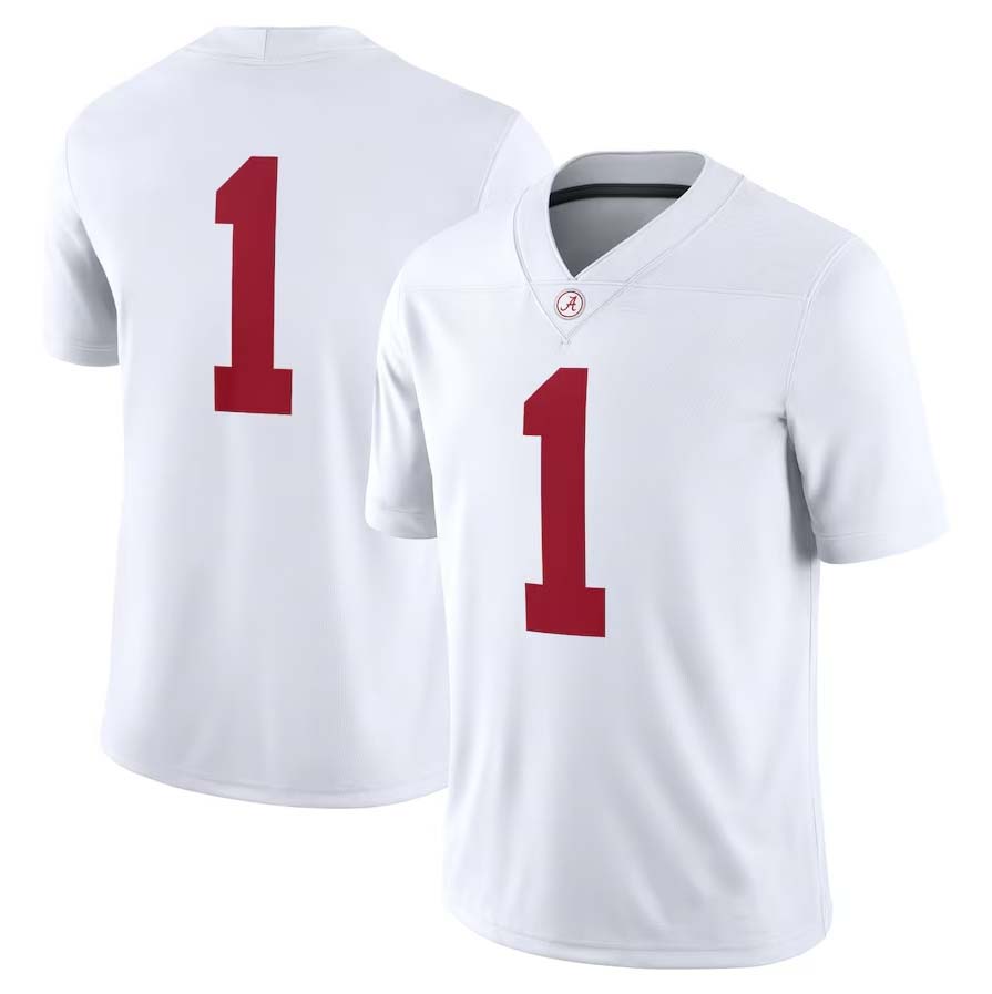 #1 A.Crimson Tide Game Jersey - White Stitched American Football Jersey College Jerseys - Main View