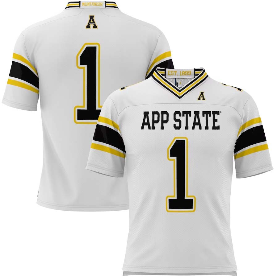 #1 A.State Mountaineers GameDay Greats Endzone Football Jersey - White Stitched American College Jerseys - Main View
