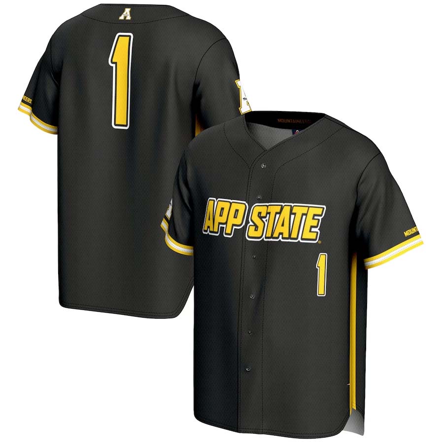 #1 A.State Mountaineers GameDay Greats Lightweight Baseball Fashion Jersey - Black Stitched American College Jerseys - Main View