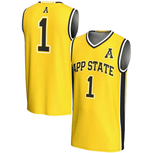 #1 A.State Mountaineers GameDay Greats Lightweight Basketball Jersey - Gold Stitched American College Jerseys - Main View