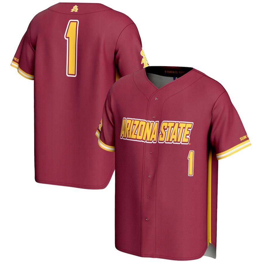 #1 A.State Sun Devils GameDay Greats Lightweight Baseball Jersey - Maroon Stitched American College Jerseys - Main View