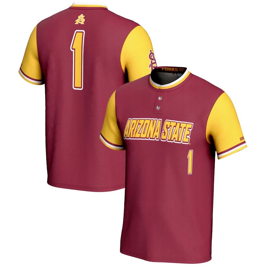 #1 A.State Sun Devils GameDay Greats Lightweight Softball Jersey - Maroon Stitched American College Jerseys - Main View