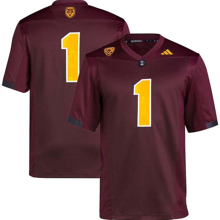 #1 A.State Sun Devils Premier Football Jersey - Maroon Stitched American College Jerseys - Main View