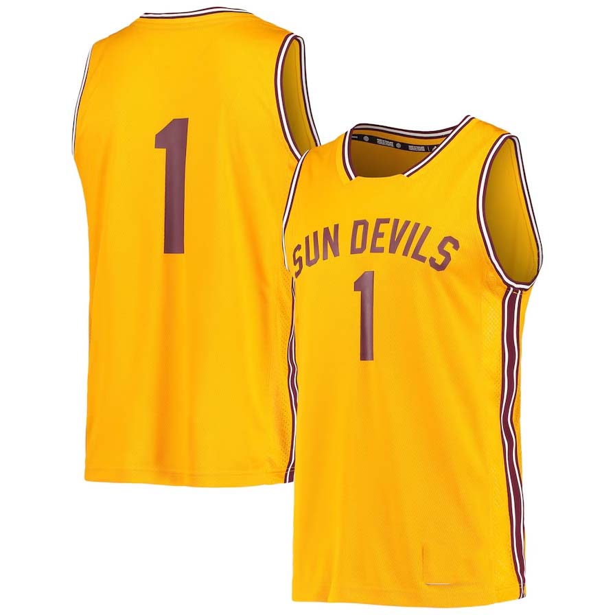 #1 A.State Sun Devils Reverse Retro Jersey - Gold Stitched American College Jerseys - Main View