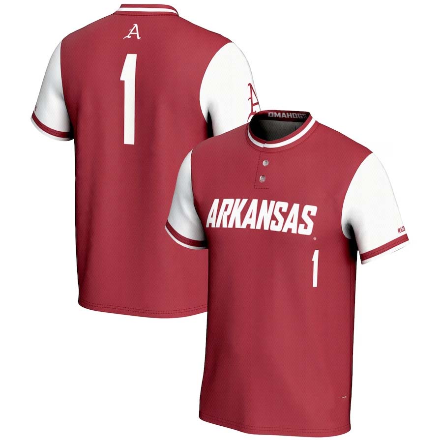 #1 A.Razorbacks GameDay Greats Lightweight Softball Jersey - Crimson Stitched American College Jerseys - Main View
