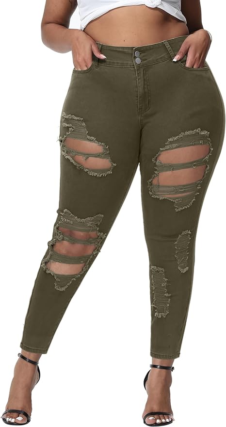 Womens Plus Size Skinny Jeans Stretchy High Waisted Ankle Jean - Main View