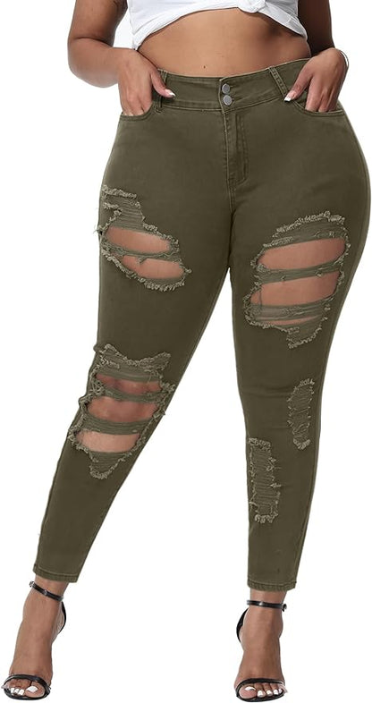 Womens Plus Size Skinny Jeans Stretchy High Waisted Ankle Jean - Main View
