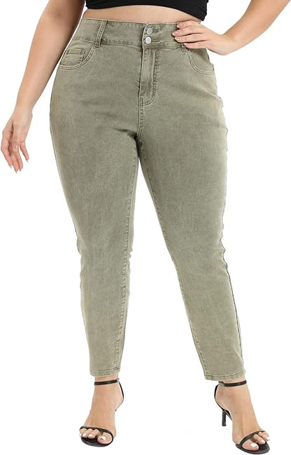 Womens Plus Size Skinny Tapered Pants Comfy Stretch High Waist Ankle Jean - Main View