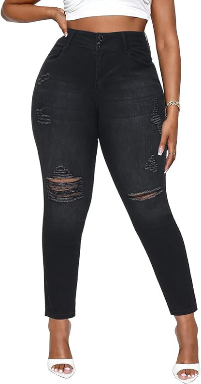 Womens Plus Size Skinny Jeans Stretchy High Waisted Ankle Jean
