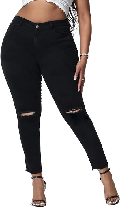 Womens Plus Size Skinny Jeans Stretchy High Waisted Ankle Jean - Main View
