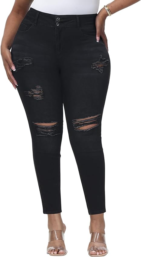 Womens Plus Size Skinny Jeans Stretchy High Waisted Ankle Jean - Main View