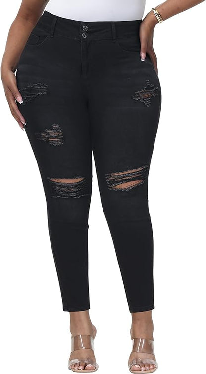 Womens Plus Size Skinny Jeans Stretchy High Waisted Ankle Jean - Main View