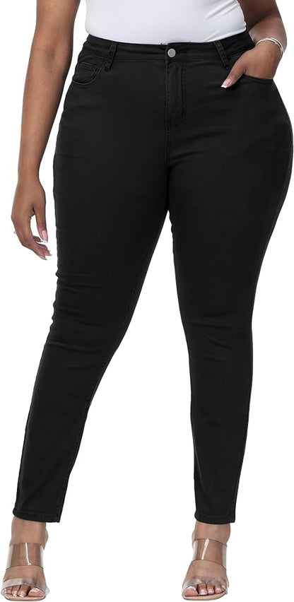 Womens Plus Size Skinny Tapered Pants Comfy Stretch High Waist Ankle Jean - Main View