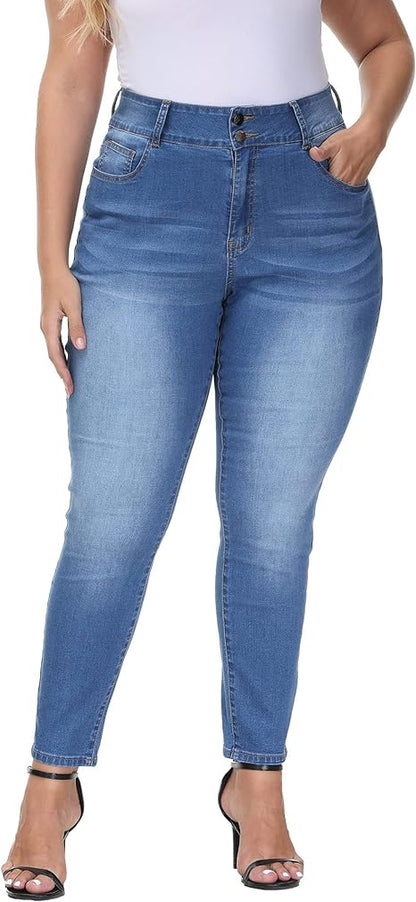 Womens Plus Size Skinny Jeans Stretchy High Waisted Ankle Jean - Main View