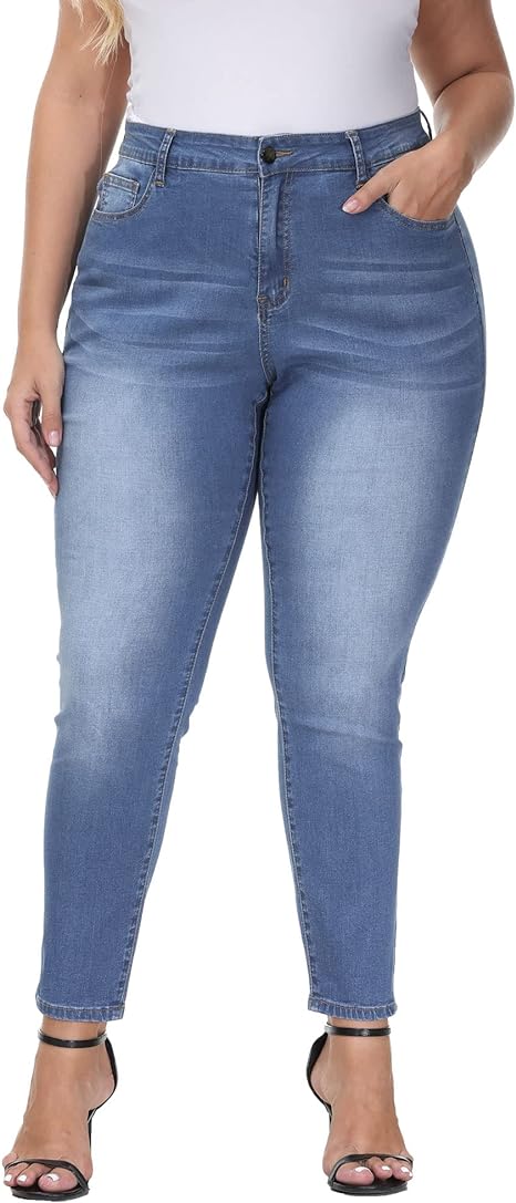 Womens Plus Size Skinny Jeans Stretchy High Waisted Ankle Jean - Main View