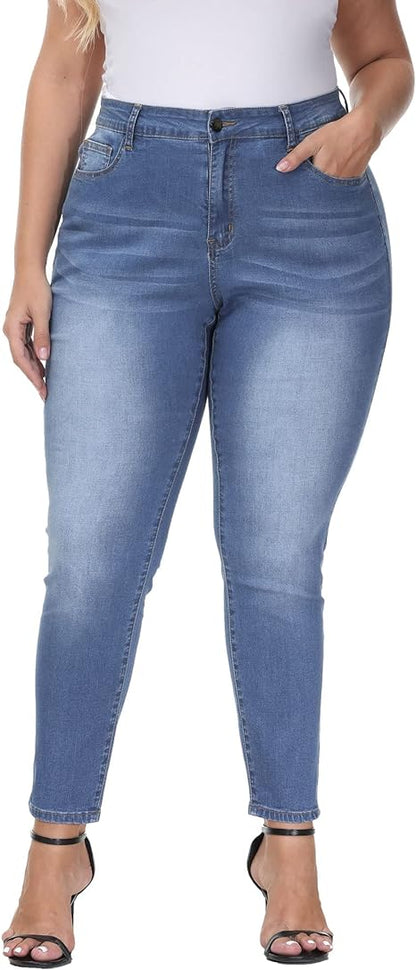 Womens Plus Size Skinny Jeans Stretchy High Waisted Ankle Jean - Main View
