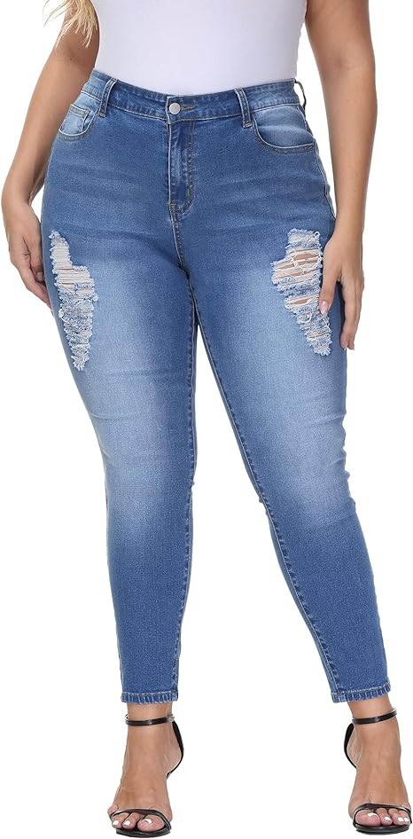 Womens Plus Size Skinny Jeans Stretchy High Waisted Ankle Jean - Main View