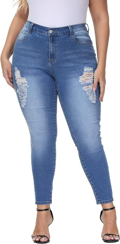 Womens Plus Size Skinny Jeans Stretchy High Waisted Ankle Jean - Main View