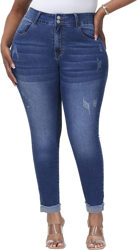 Womens Plus Size Skinny Jeans Stretchy High Waisted Ankle Jean - Main View