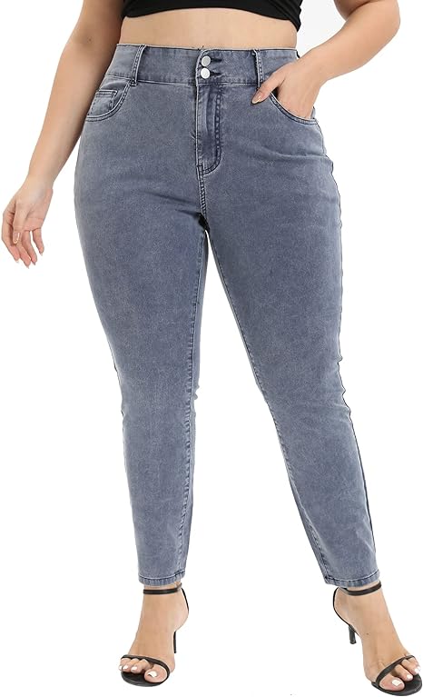 Womens Plus Size Skinny Tapered Pants Comfy Stretch High Waist Ankle Jean - Main View