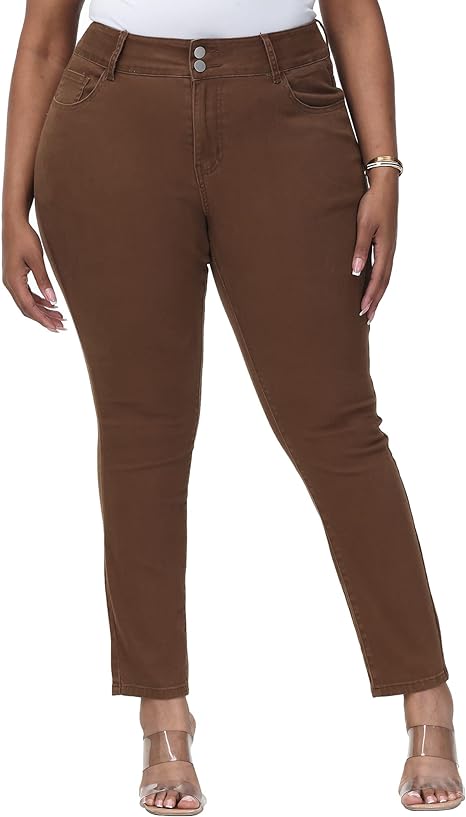 Womens Plus Size Skinny Tapered Pants Comfy Stretch High Waist Ankle Jean - Main View