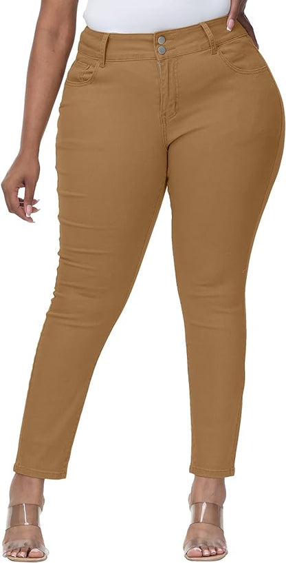 Womens Plus Size Skinny Tapered Pants Comfy Stretch High Waist Ankle Jean - Main View